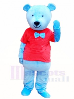 Blue Teddy Bear in Red Shirt Mascot Costumes Animal