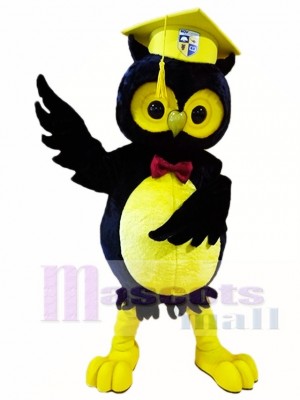 Black Owl with Yellow Graduation Cap Mascot Costumes Animal