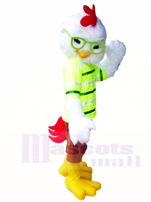 Cute Chicken Cock Rooster with Glasses Mascot Costumes Poultry Animal 