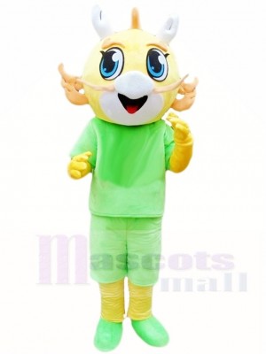 Yellow Dragon in Green Suit Mascot Costumes