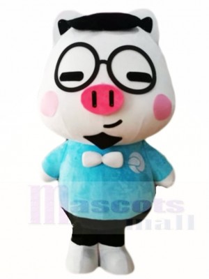 Cute Pig with Glasses Mascot Costumes Cartoon