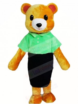 Brown Bear in Green Shirt and Black Skirt Mascot Costumes Animal