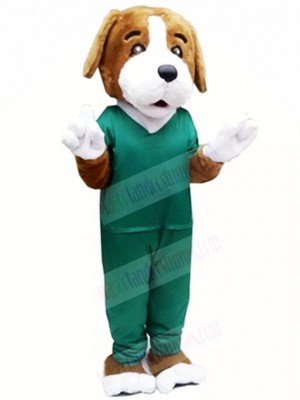 Brown Dog in Green Suit Mascot Costumes Animal 