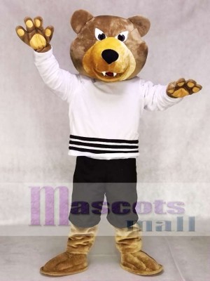 Brown Bear Mascot Costume Grizzlies in White Shirt Mascot Costume