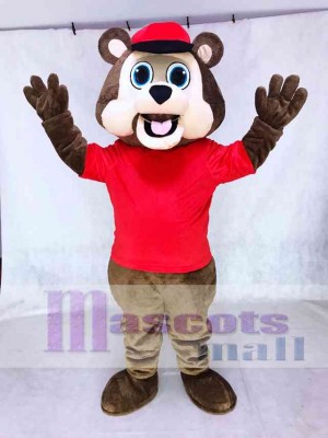 Brown Bear with a Red Hat Mascot Costume Animal