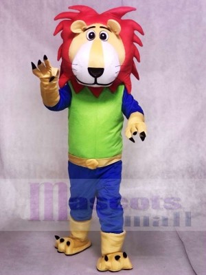 Green And Blue Leo Lion With Red Hair Mascot Costumes Animal