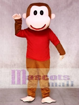 Happy Monkey in Red Shirt Mascot Costume