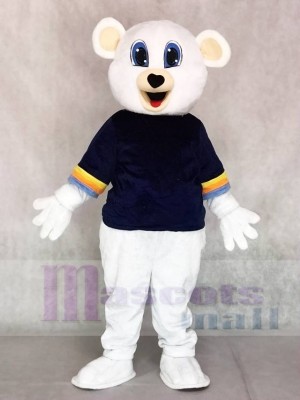 Cute White Bear with Black Shirt Mascot Costumes Animal