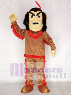 Brown Shirt Native American Indian Mascot Costume with Red Feather