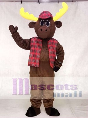 Cute Hunter Moose with Hat & Vest Mascot Costume Animal