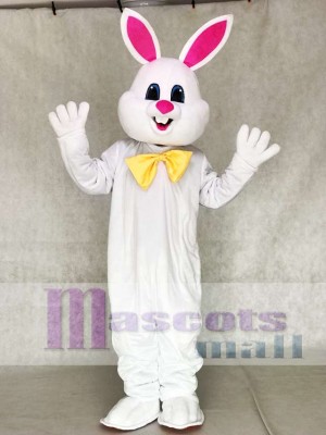 White Bunny Easter Rabbit with Yellow Bow Mascot Costumes Animal