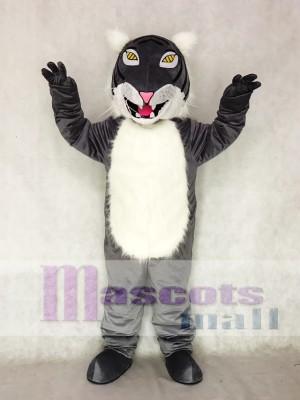 Cute Gray Wildcat Mascot Costume with Yellow Eyes Animal 