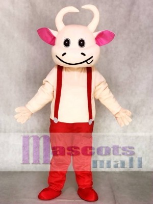 Red Overalls Cow Mascot Adult Costume Animal  