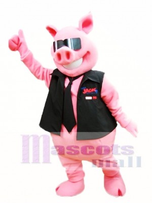 Cute Pink Pig with Vest and Tie Mascot Costume Piggy Mascot Costumes Animal 