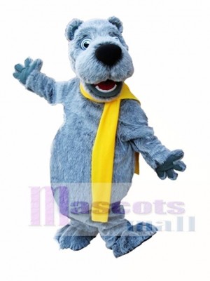 Gray Bear with Yellow Scarf Mascot Costume Grey Bear Mascot Costumes Animal