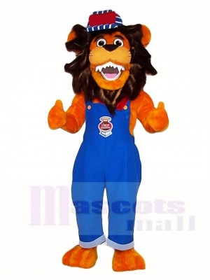 Cute Blue Overalls Lion Mascot Costumes Animal 