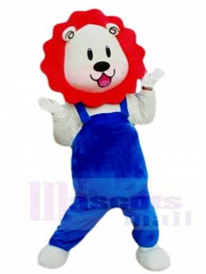 Red Mane Blue Overalls Lion Mascot Costumes Animal