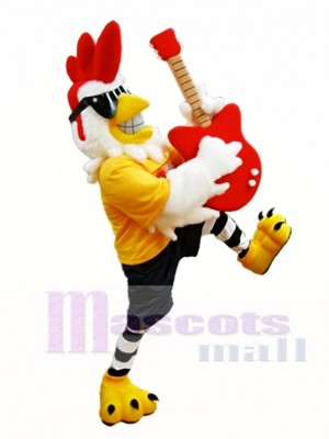 Rooster with Guitar Mascot Costume Rockin Chicken Mascot Costumes