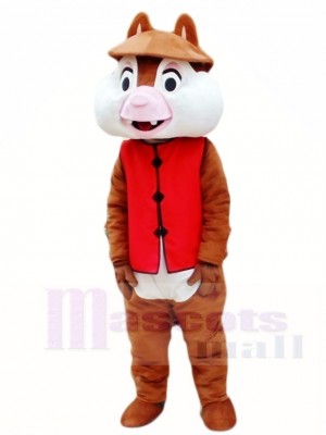 Two Teeth Squirrel in Red Vest Mascot Costumes Animal 