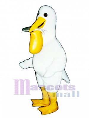 Cute Pelican with Fish Mascot Costume Bird