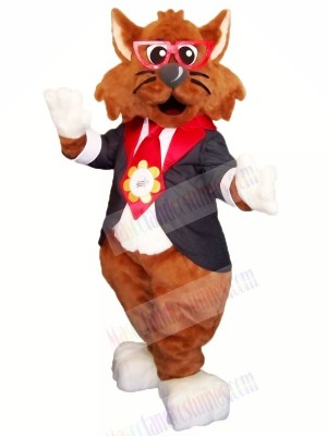 Brown Cat with Glasses Mascot Costumes Cartoon