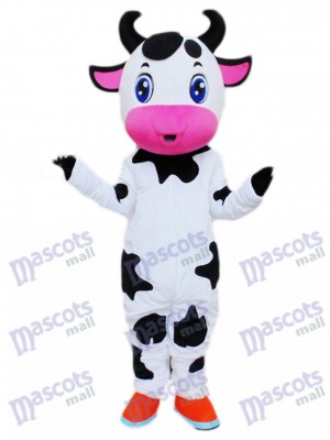 Cute Blue Eyes Cow Mascot Costume Cartoon  