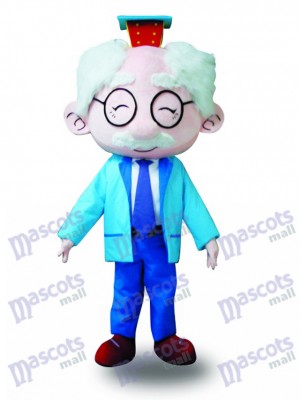 Blue Suit Glasses Old Man Mascot Costume  