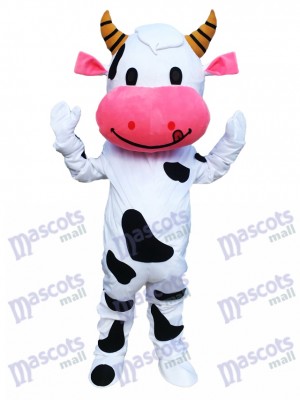 Pink Ear Cow Mascot Costume Cartoon  