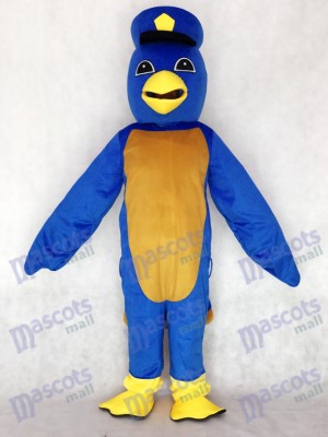 Adult Cute Blue Bird Mascot Costume with Captain Duckling Hat Animal 