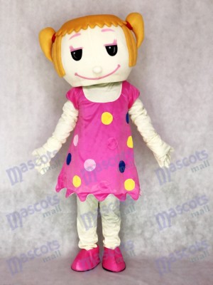 Solid Hair Girl in Pink Dress Adult Mascot Costume People  