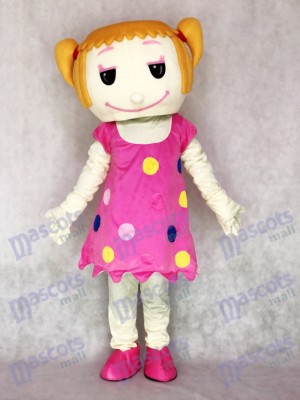 Solid Hair Girl in Pink Dress Adult Mascot Costume