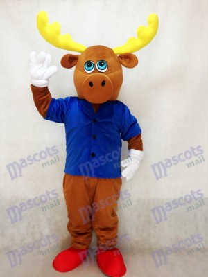 Cute Brown Male Moose with Jacket Mascot Costume