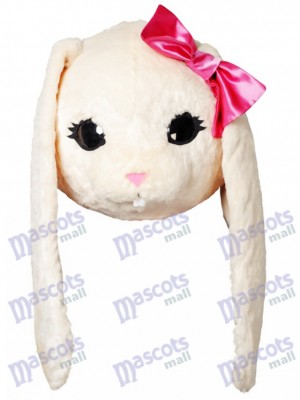 White Bunny Easter Rabbit Hare with Pink Bow Mascot HEAD ONLY