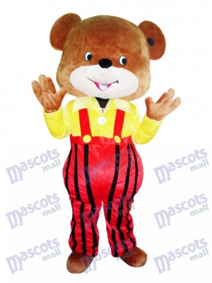 Yellow Coat Overalls Bear Mascot Costume Cartoon Animal 