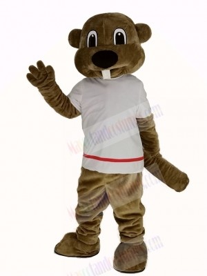 Alex the Beaver in White T-shirt Mascot Costume Animal