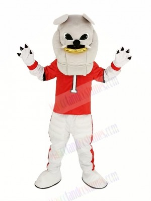 Gray Bulldog in Red Coat Mascot Costume Animal