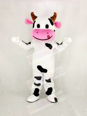 Cute Cow with Pink Mouth Mascot Costume Cartoon