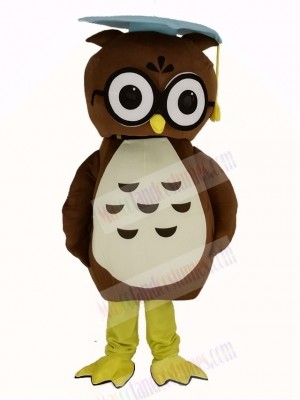 Brown Doctor Owl with Blue Cap Mascot Costume