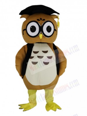 Brown Doctor Owl in Black Vest Mascot Costume