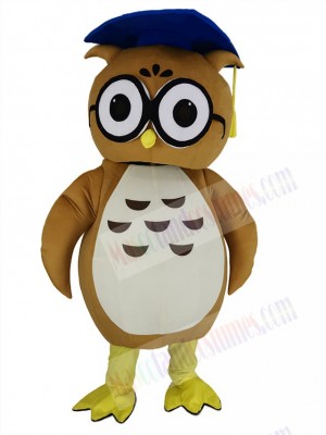 Brown Doctor Owl with Blue Hat Mascot Costume Animal