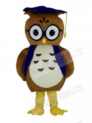 Brown Doctor Owl with Blue Hat Mascot Costume