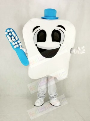 Tooth with Blue Hat Mascot Costume Cartoon