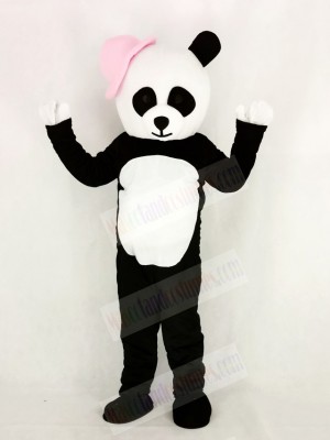 Panda with Pink Hat Mascot Costume Cartoon