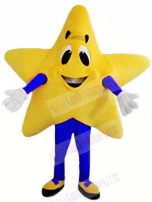 Yellow Twinkle Star with Blue Coat Mascot Costume Christmas Xmas