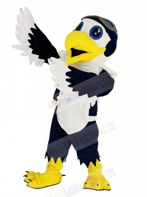Blue and White Eagle with Vest Ace Pilot Bird Mascot Costume Animal