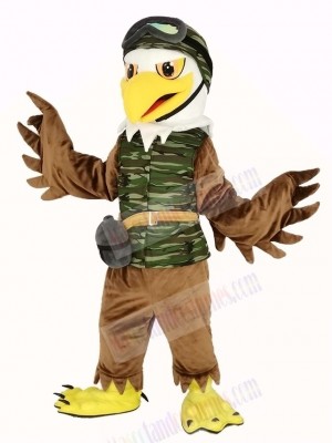 Cool Brown Eagle in Camouflage Vest Mascot Costume