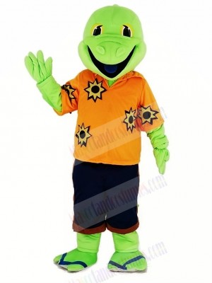 Green Lizard with Orange T-shirt Mascot Costume Cartoon