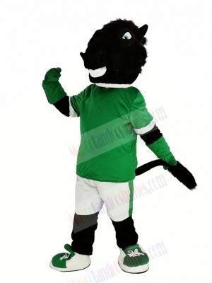 Black Horse in Green Jersey Mascot Costume Animal