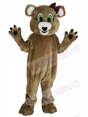 Cute Brown Female Bear Mascot Costume Animal with Green Eyes