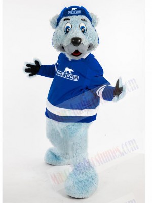 Polar Bear Mascot Costume Animal in Blue Jersey